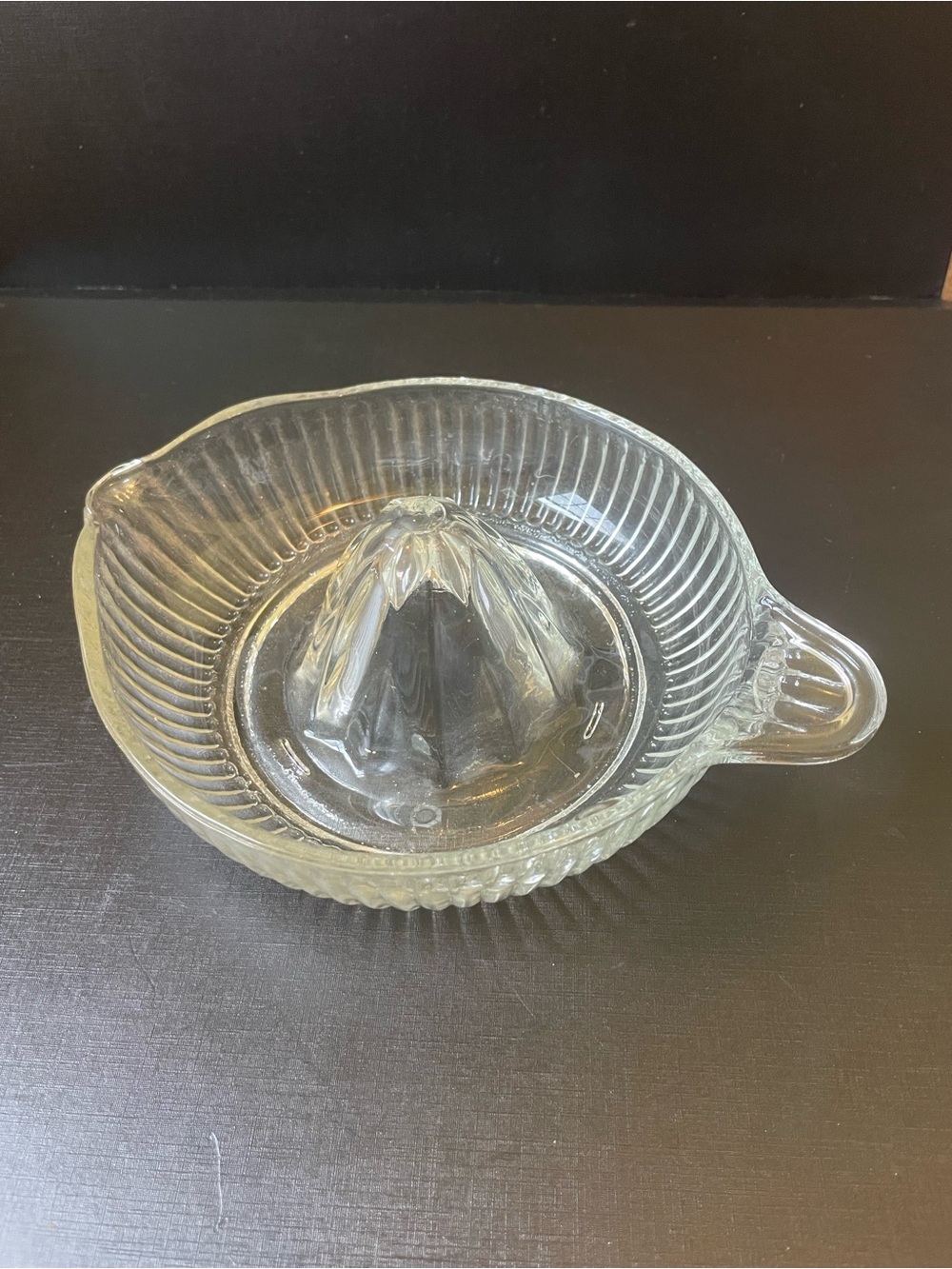 Vintage Citrus Glass Juicer Large Size Pressed Glass Ribbed Clear 8”